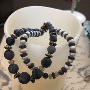 Sodalite, silver and pearls.